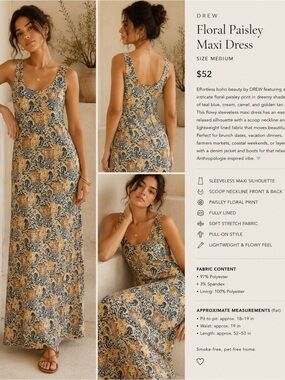 DREW Sleeveless Maxi Dress in Yellow and Teal Paisley